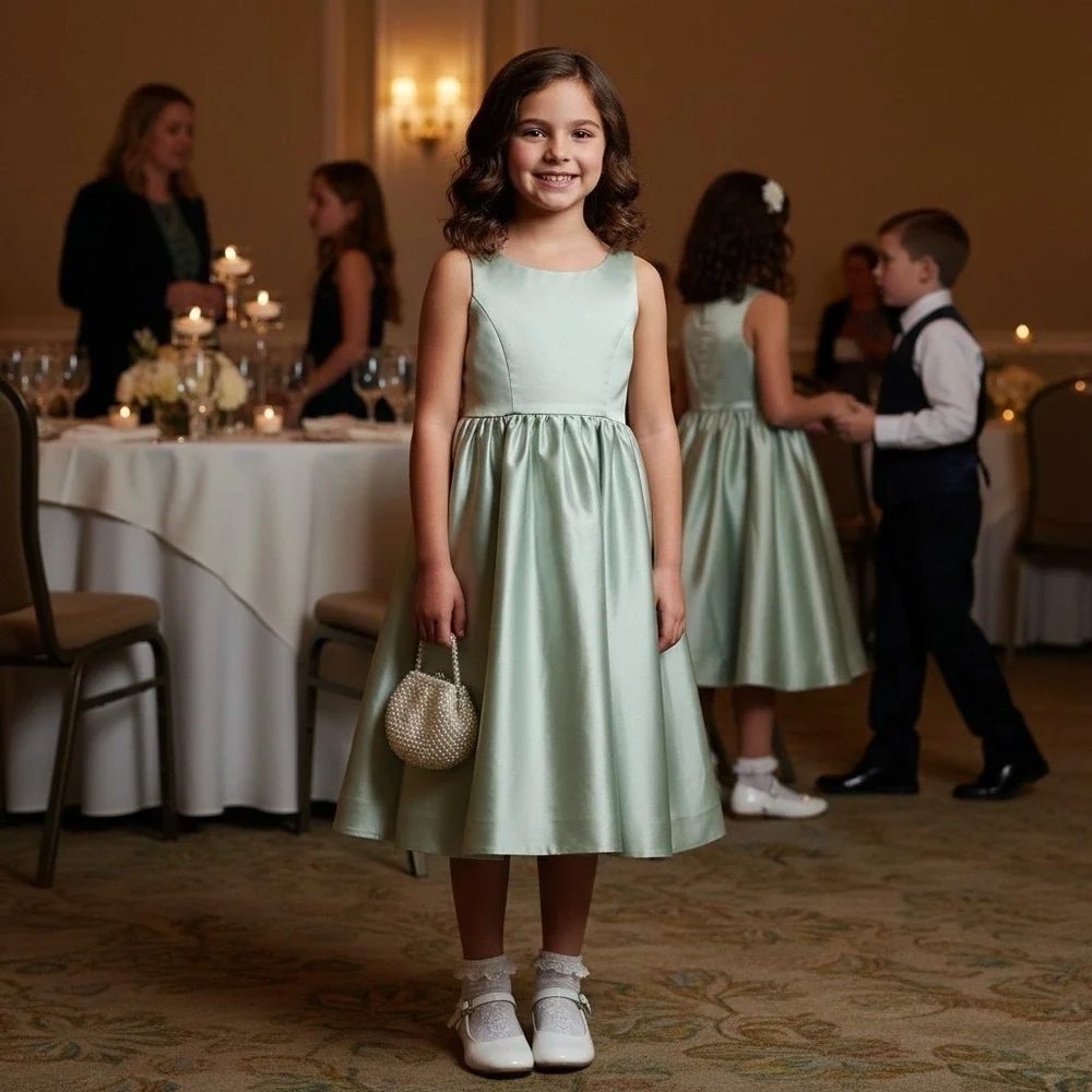 Girls Satin Maxi Dress 8 Green Detachable Bow Adjustable Straps Formal  NWT